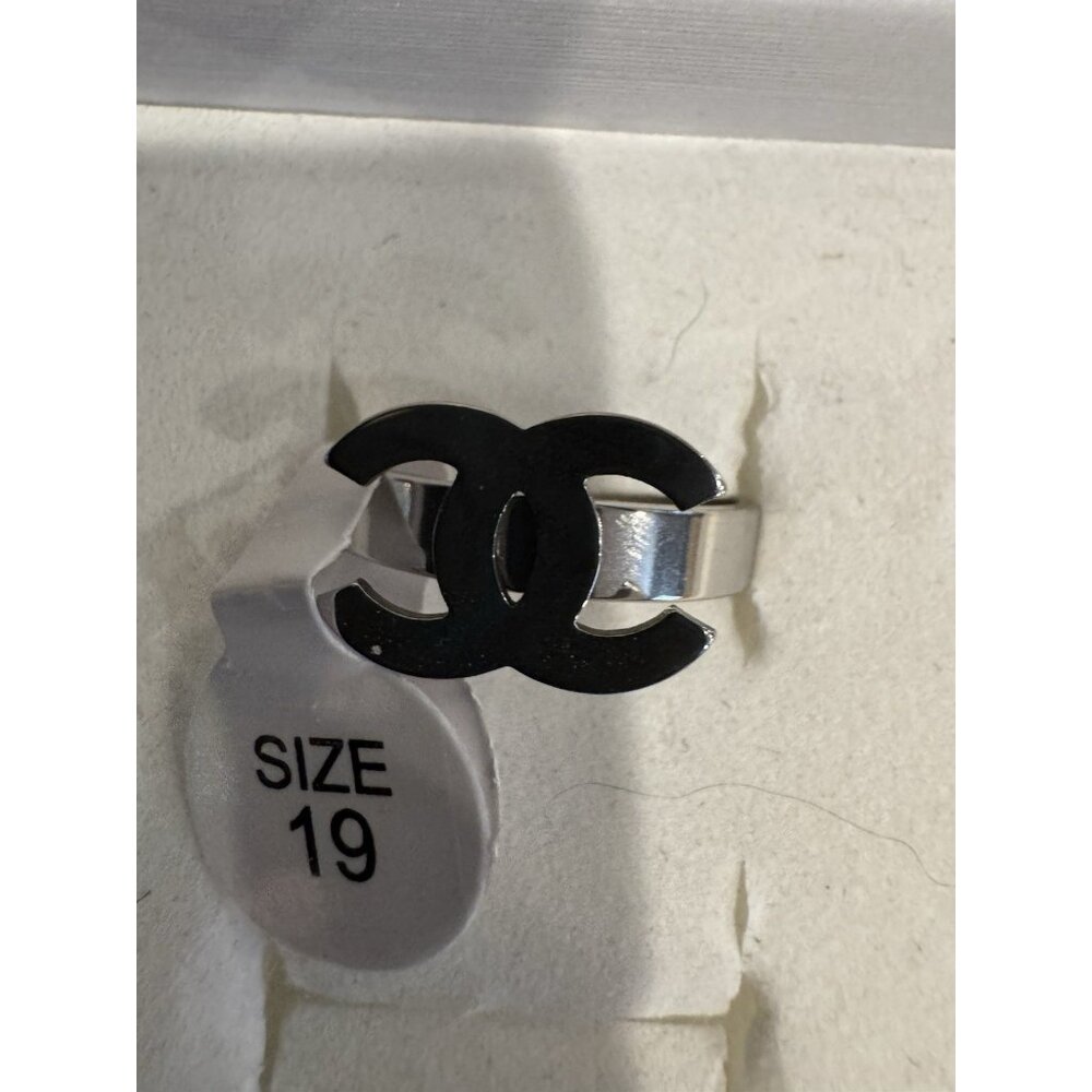 ACERO SIlvertone CC Letters Womens Ring Stainless Steel Silver 19 US 9.5 NEW